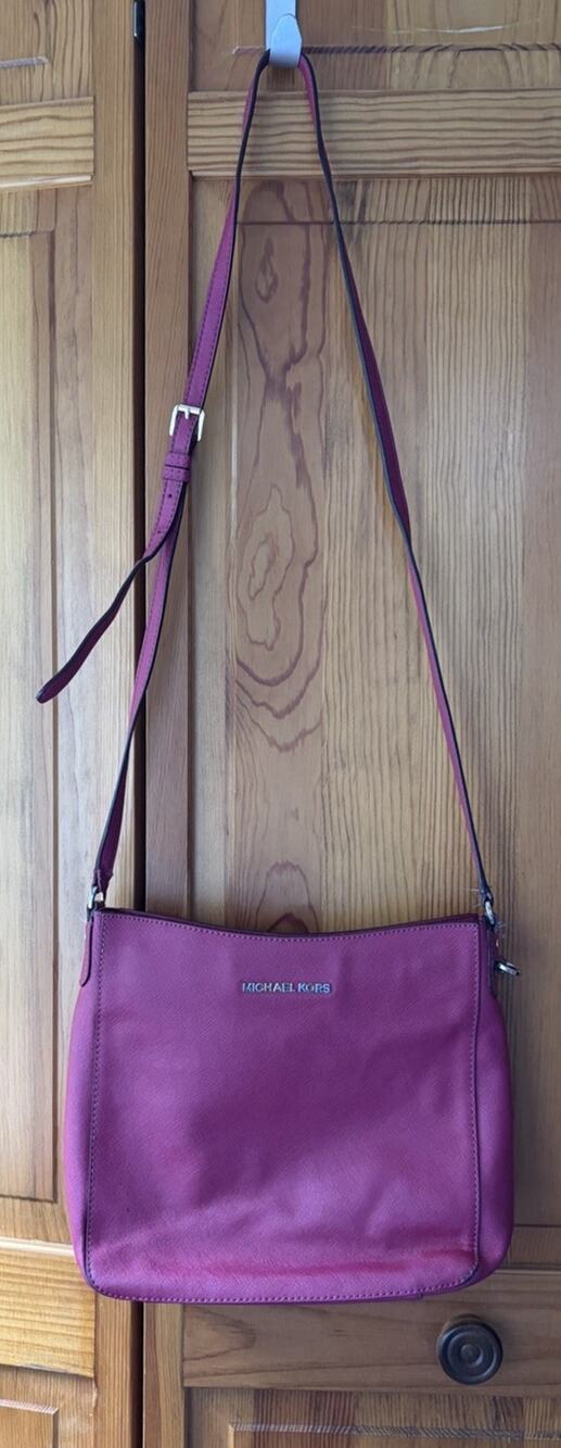 Michael Kors Jet Set Pink Saffiano Leather Small Messenger CrossBody Bag- Used